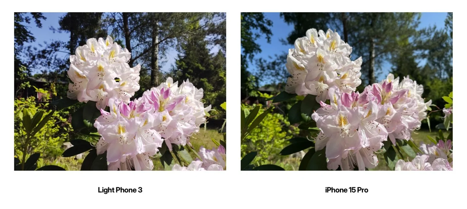 Comparison between Light Phone 3 and iPhone 15 Pro - full sunlight